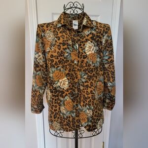 VINTAGE M. J. CARROLL Leopard Print Floral Button-Up Shirt